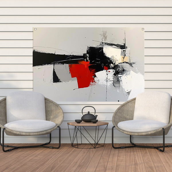 Abstracte skyline met dynamische vormen en kleuren tuinposter