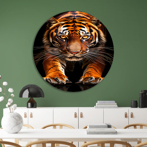 Portret van een Tijger in het Donker aluminium muurcirkel