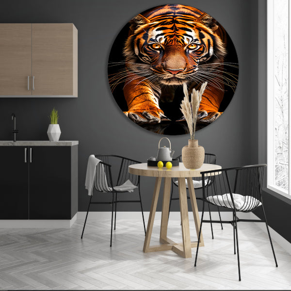 Portret van een Tijger in het Donker aluminium muurcirkel