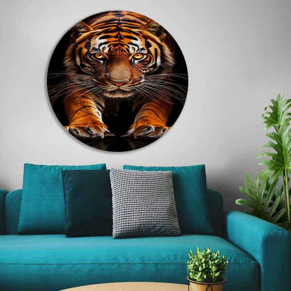 Portret van een Tijger in het Donker aluminium muurcirkel