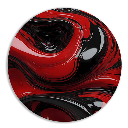 Dynamische Rode en Zwarte Abstractie aluminium muurcirkel