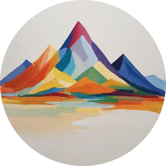 Abstracte Bergen in Levendige Kleuren aluminium muurcirkel