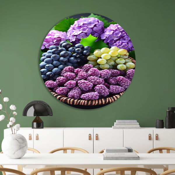Stilleven met Druiven, Bramen en Hortensias forex muurcirkel