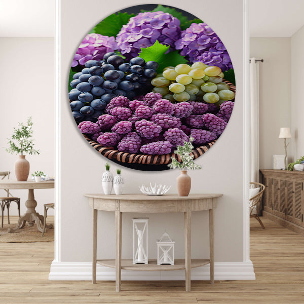 Stilleven met Druiven, Bramen en Hortensias forex muurcirkel