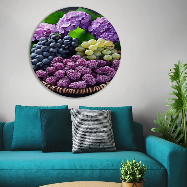 Stilleven met Druiven, Bramen en Hortensias forex muurcirkel