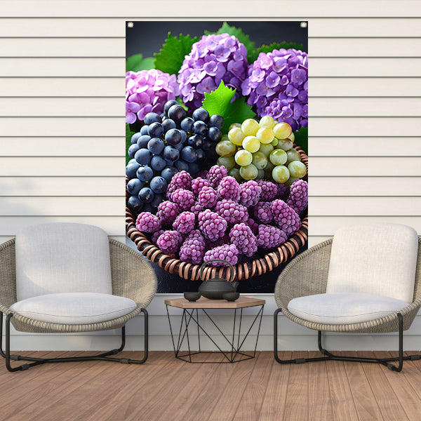 Stilleven met Druiven, Bramen en Hortensias tuinposter