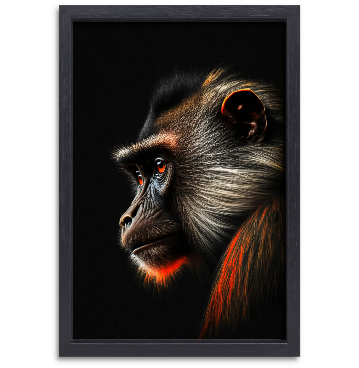 Reflecterende Aap in Schaduw en Licht canvas met baklijst