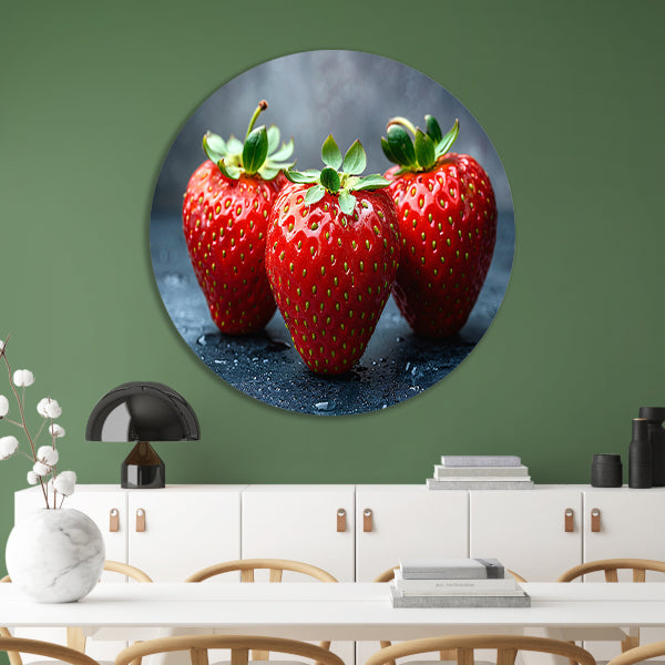 Glinsterende aardbeien aluminium muurcirkel