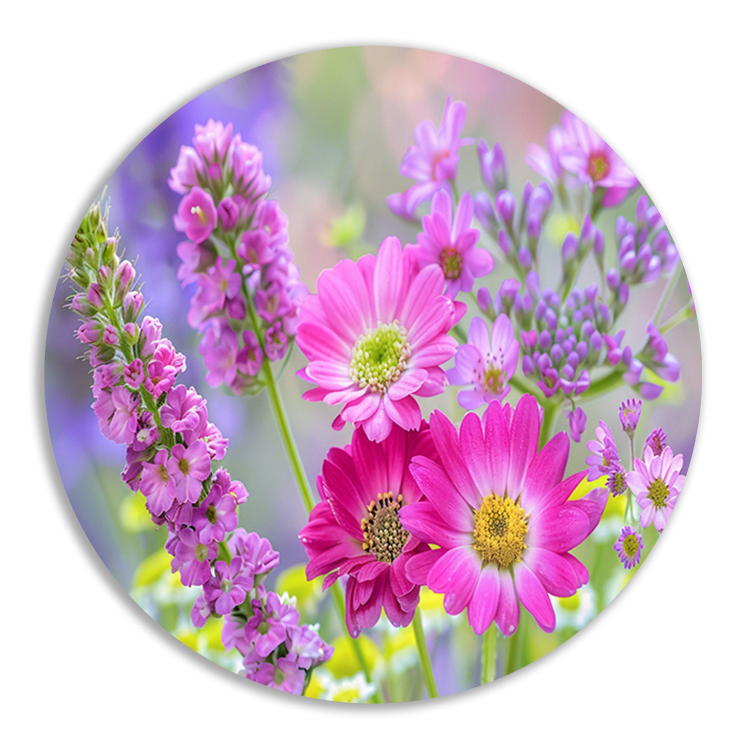 Kleurrijke bloemen in zachte focus forex muurcirkel