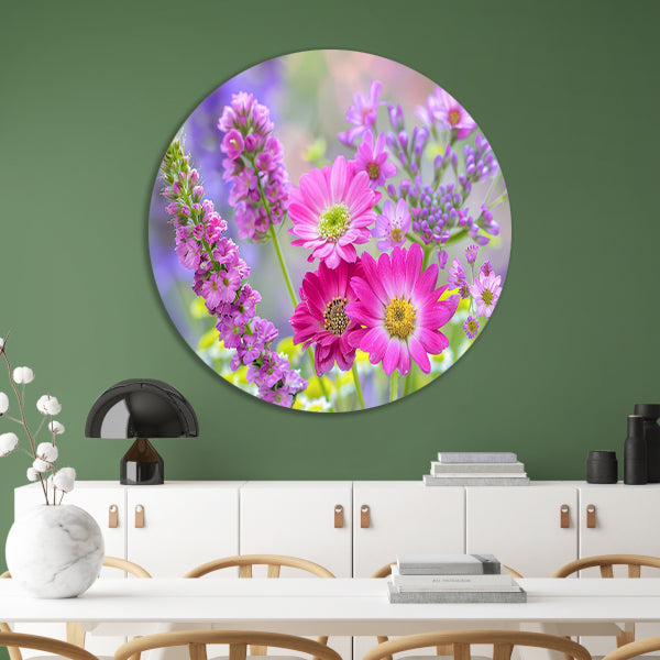 Kleurrijke bloemen in zachte focus forex muurcirkel