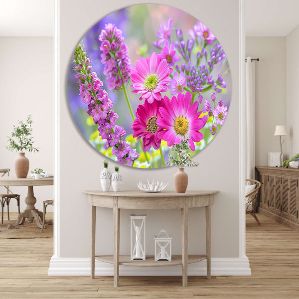 Kleurrijke bloemen in zachte focus forex muurcirkel