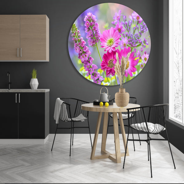 Kleurrijke bloemen in zachte focus forex muurcirkel