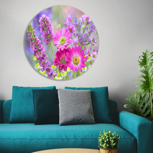 Kleurrijke bloemen in zachte focus forex muurcirkel