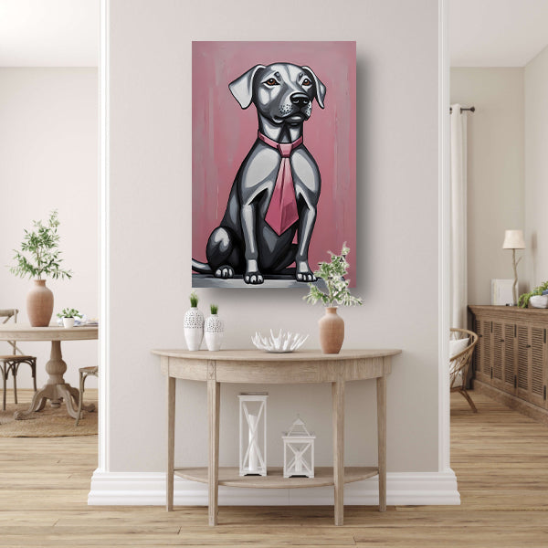 Elegante Hond met Roze Stropdas Kunst poster