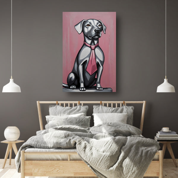 Elegante Hond met Roze Stropdas Kunst poster