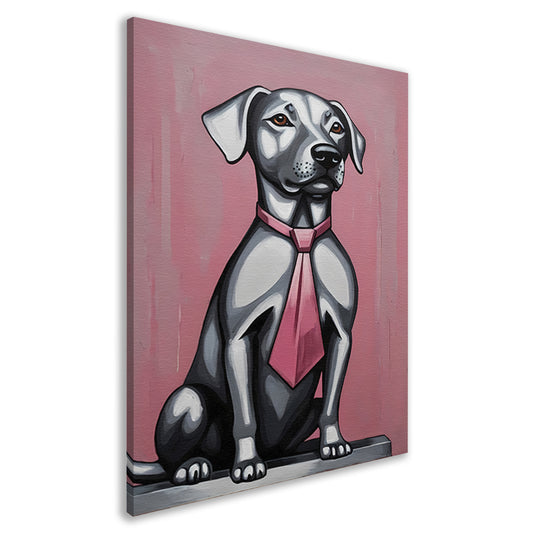 Elegante Hond met Roze Stropdas Kunst canvas