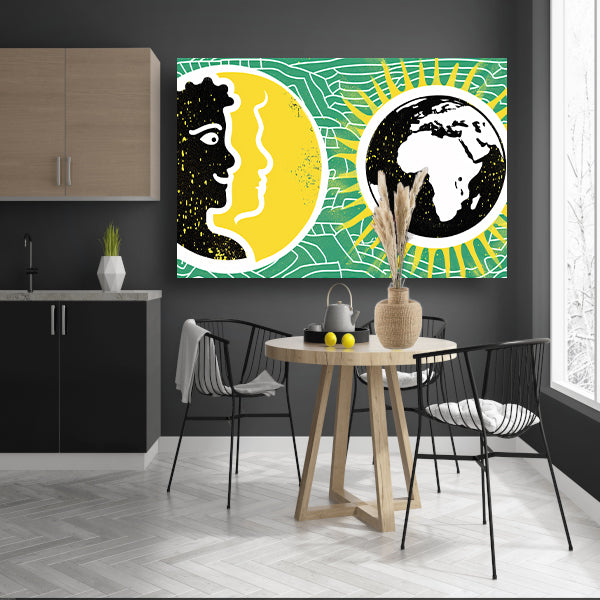 Geel portret naast aarde illustratie acrylglas