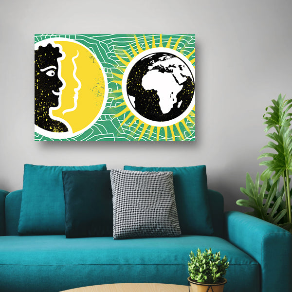 Geel portret naast aarde illustratie acrylglas