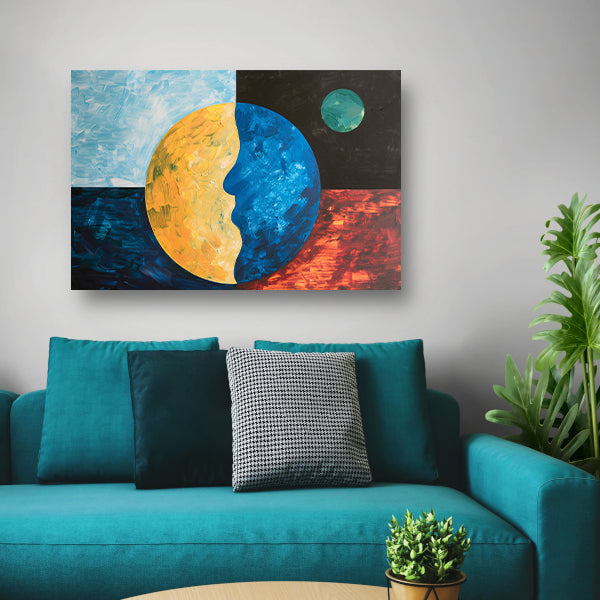 Abstracte weergave van aarde en maancanvas