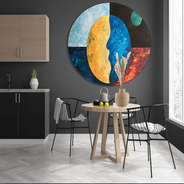 Abstracte weergave van aarde en maan aluminium muurcirkel