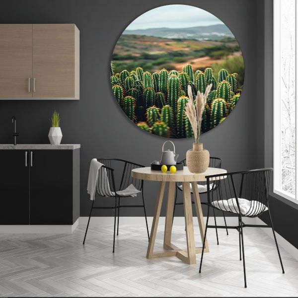 Cactussen in een berglandschap aluminium muurcirkel