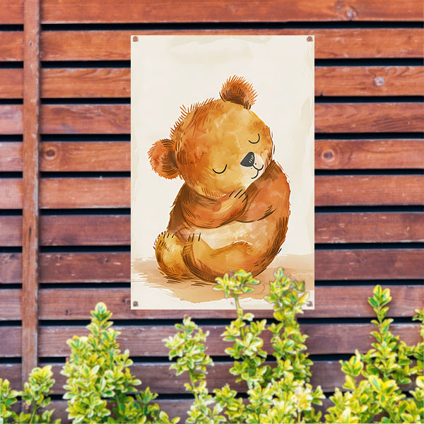 Aquarel schilderij van slapende beer tuinposter