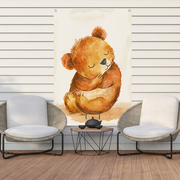 Aquarel schilderij van slapende beer tuinposter
