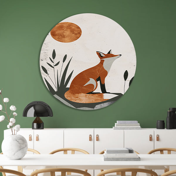 Minimalistische Vos in Rustgevende Aardetinten aluminium muurcirkel