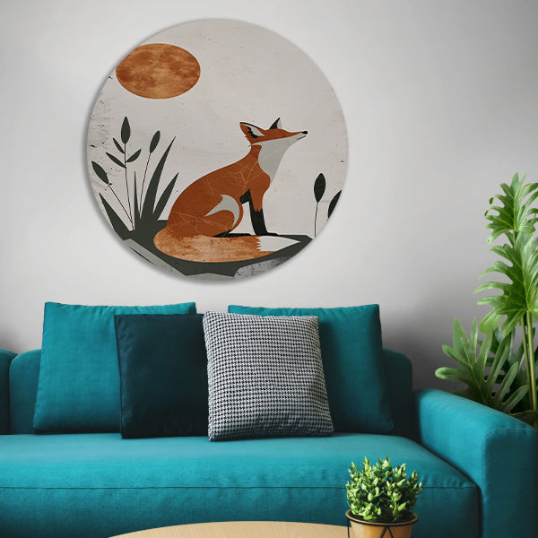 Minimalistische Vos in Rustgevende Aardetinten aluminium muurcirkel