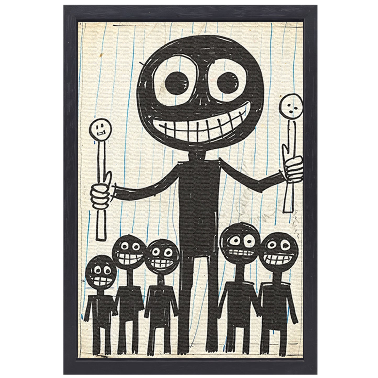 Abstract Figuren met Lollipops in Zwart-Wit canvas met baklijst