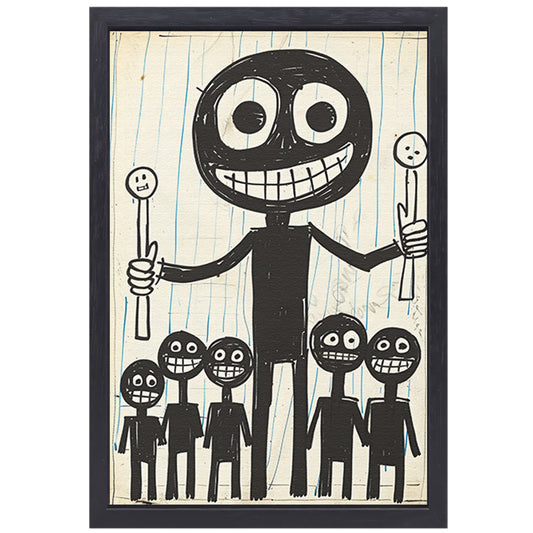Abstract Figuren met Lollipops in Zwart-Wit canvas met baklijst