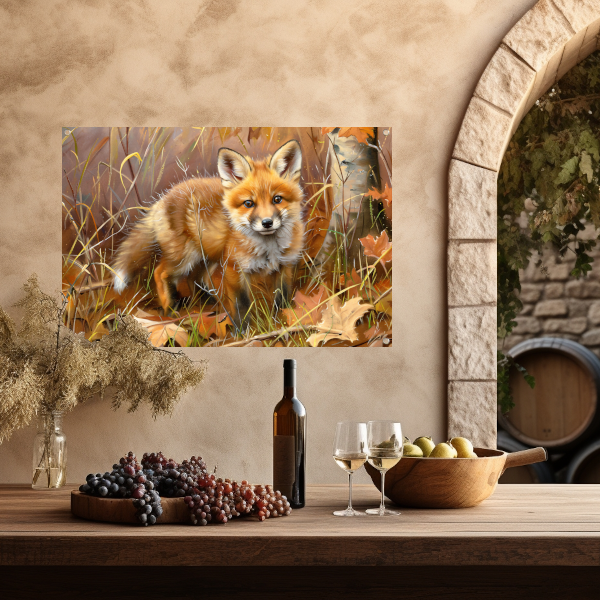 Schattige jonge vos in herfstbos tuinposter