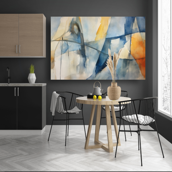 Aquarel compositie in blauw, geel en wit canvas