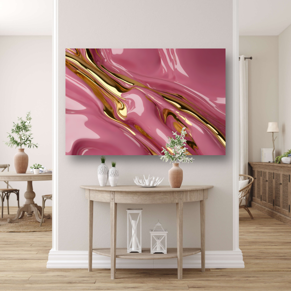 Gouden Glans over Roze Abstractie canvas met baklijst