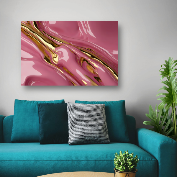 Gouden Glans over Roze Abstractie canvas met baklijst
