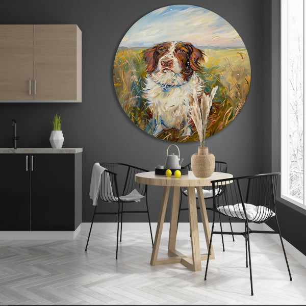 Hondenschilderij in een kleurrijk landschap forex muurcirkel