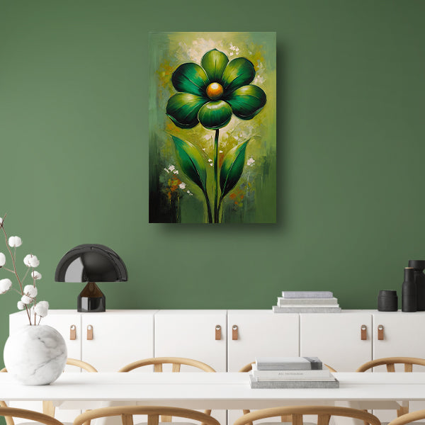 Groene Abstracte Bloem met Dynamische Bladeren canvas