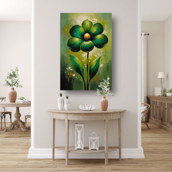 Groene Abstracte Bloem met Dynamische Bladeren canvas
