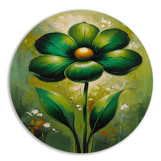 Groene Abstracte Bloem met Dynamische Bladeren aluminium muurcirkel