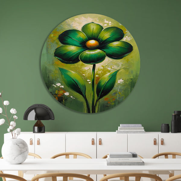 Groene Abstracte Bloem met Dynamische Bladeren forex muurcirkel