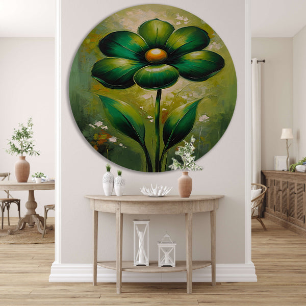 Groene Abstracte Bloem met Dynamische Bladeren forex muurcirkel