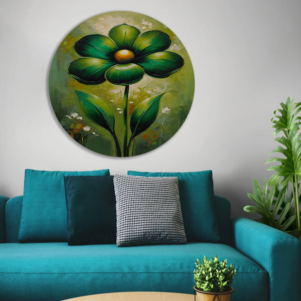 Groene Abstracte Bloem met Dynamische Bladeren forex muurcirkel