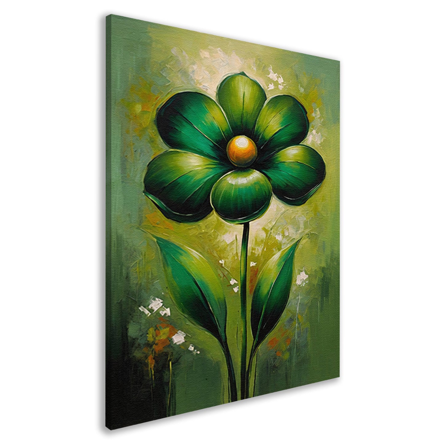 Groene Abstracte Bloem met Dynamische Bladeren canvas