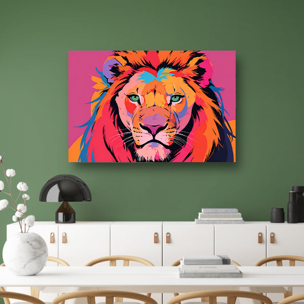 Kleurrijke popart leeuw illustratie voor interieur canvas