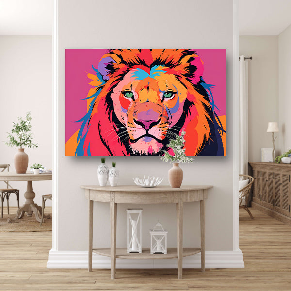 Kleurrijke popart leeuw illustratie voor interieur canvas