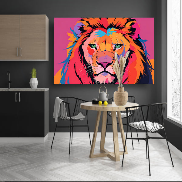 Kleurrijke popart leeuw illustratie voor interieur canvas
