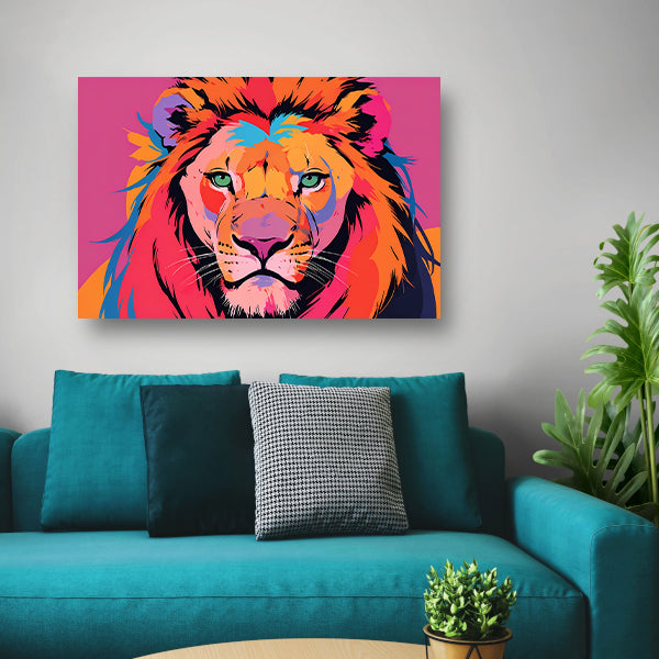 Kleurrijke popart leeuw illustratie voor interieur canvas