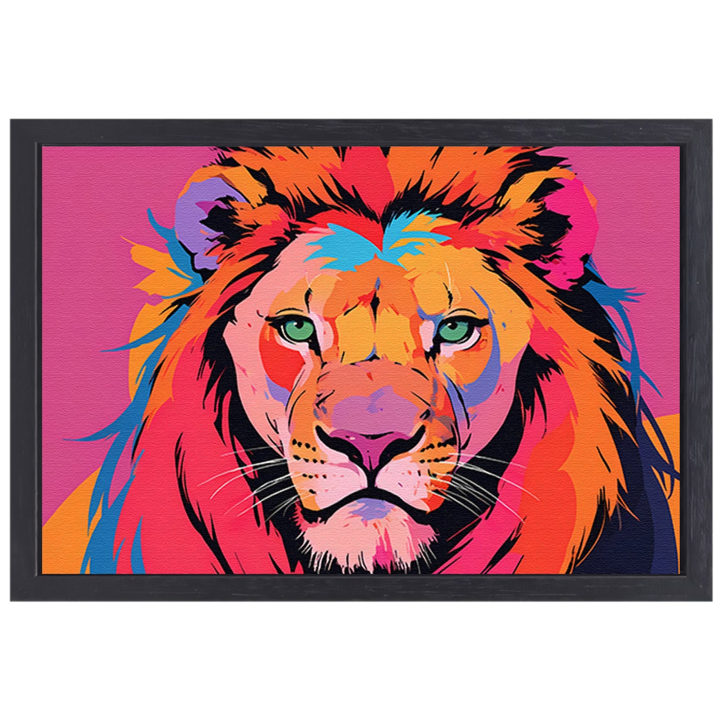 Kleurrijke popart leeuw illustratie voor interieur canvas met baklijst