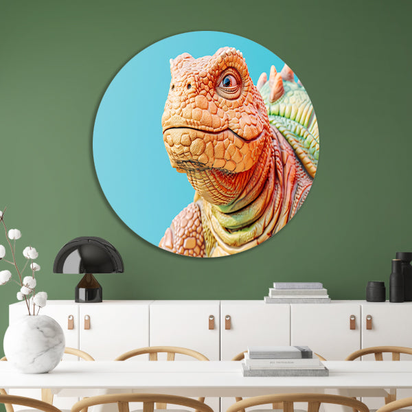 Gedetailleerde dinosaurus in kleurrijke moderne stijl aluminium muurcirkel