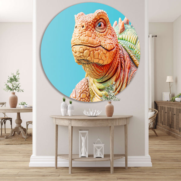 Gedetailleerde dinosaurus in kleurrijke moderne stijl aluminium muurcirkel